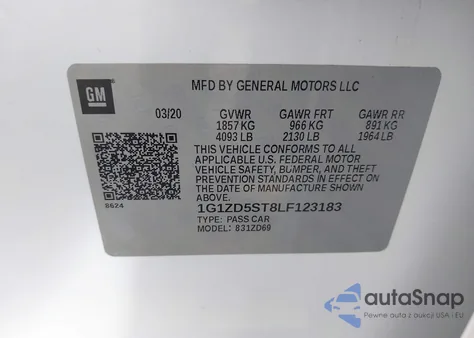 2020 Chevrolet Malibu Fwd Lt z USA, uszkodzony, nr VIN 1G1ZD5ST8LF123183